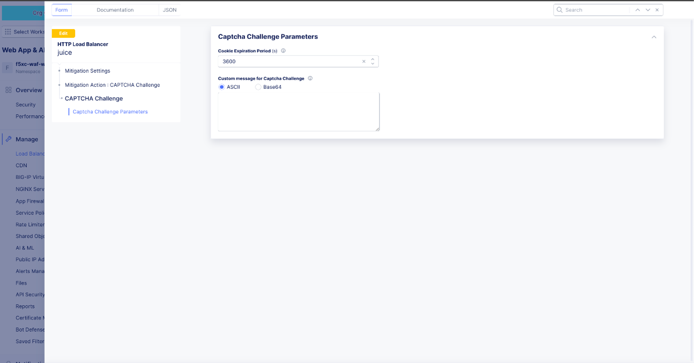 Figure: Configure Captcha Challenge Parameters